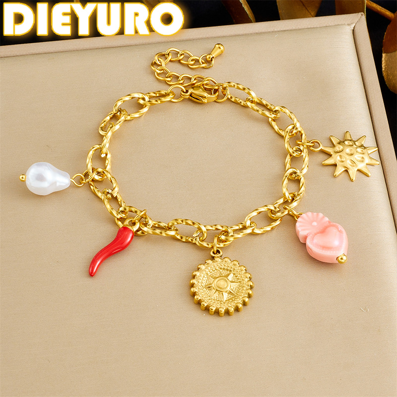 DIEYURO 316L 스테인레스 스틸 골든 라운드 썬 - Ceramic Link Bracelet 리뷰 및 가격